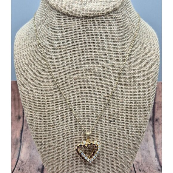 Gold Tone Double Heart Crystal Pendant Dainty Chain Necklace 18" - Picture 3 of 8
